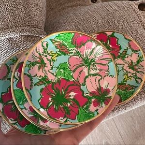 Lilly Pulitzer Floral Cocktail Plates in Pink, Green, Aqua with Gold Trim